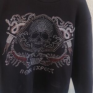Zara Black Sweatshirt with Silver Stud Skull Design